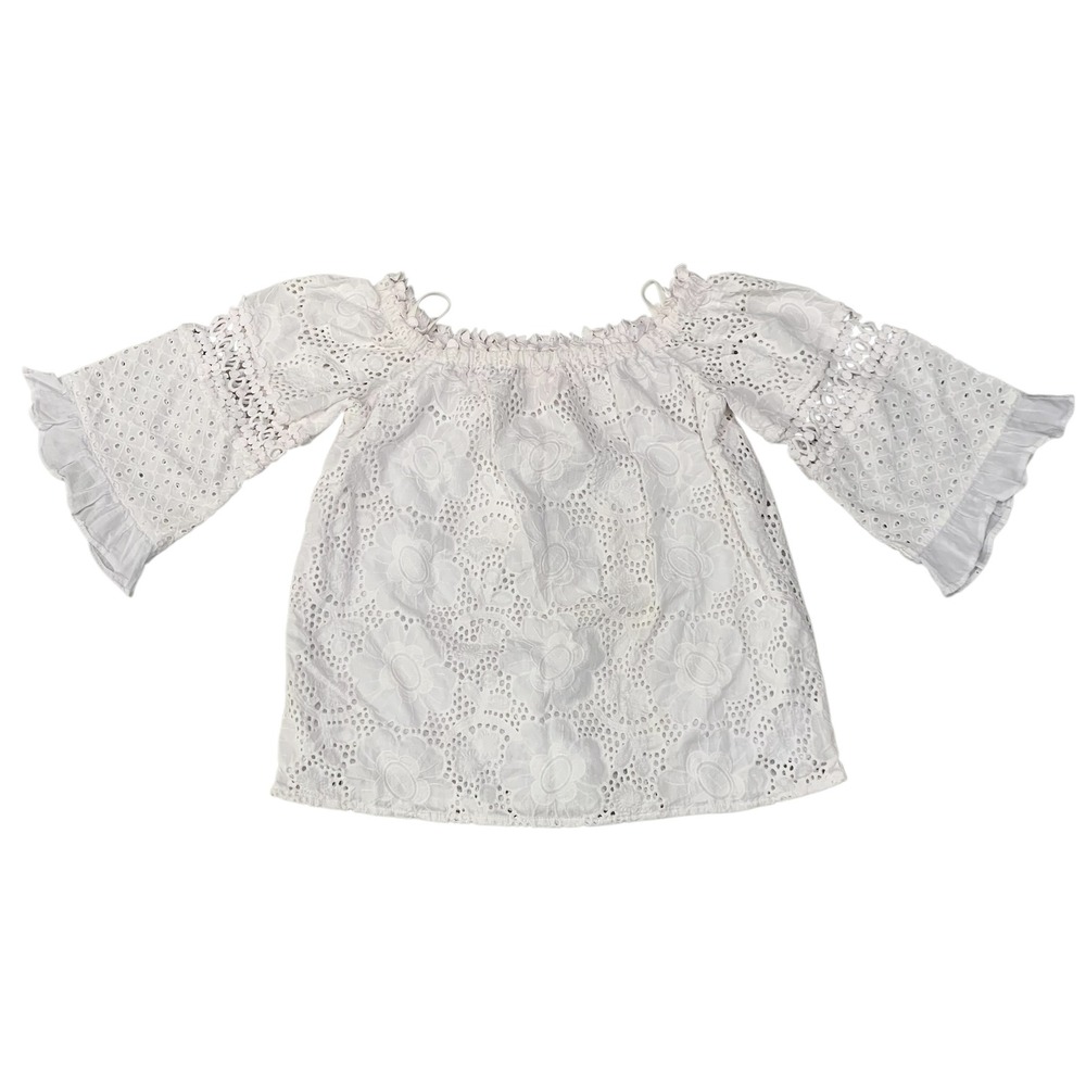 Lilly Pulitzer XS White Eyelet Off Shoulder Bell Sleeve Blouse Top
